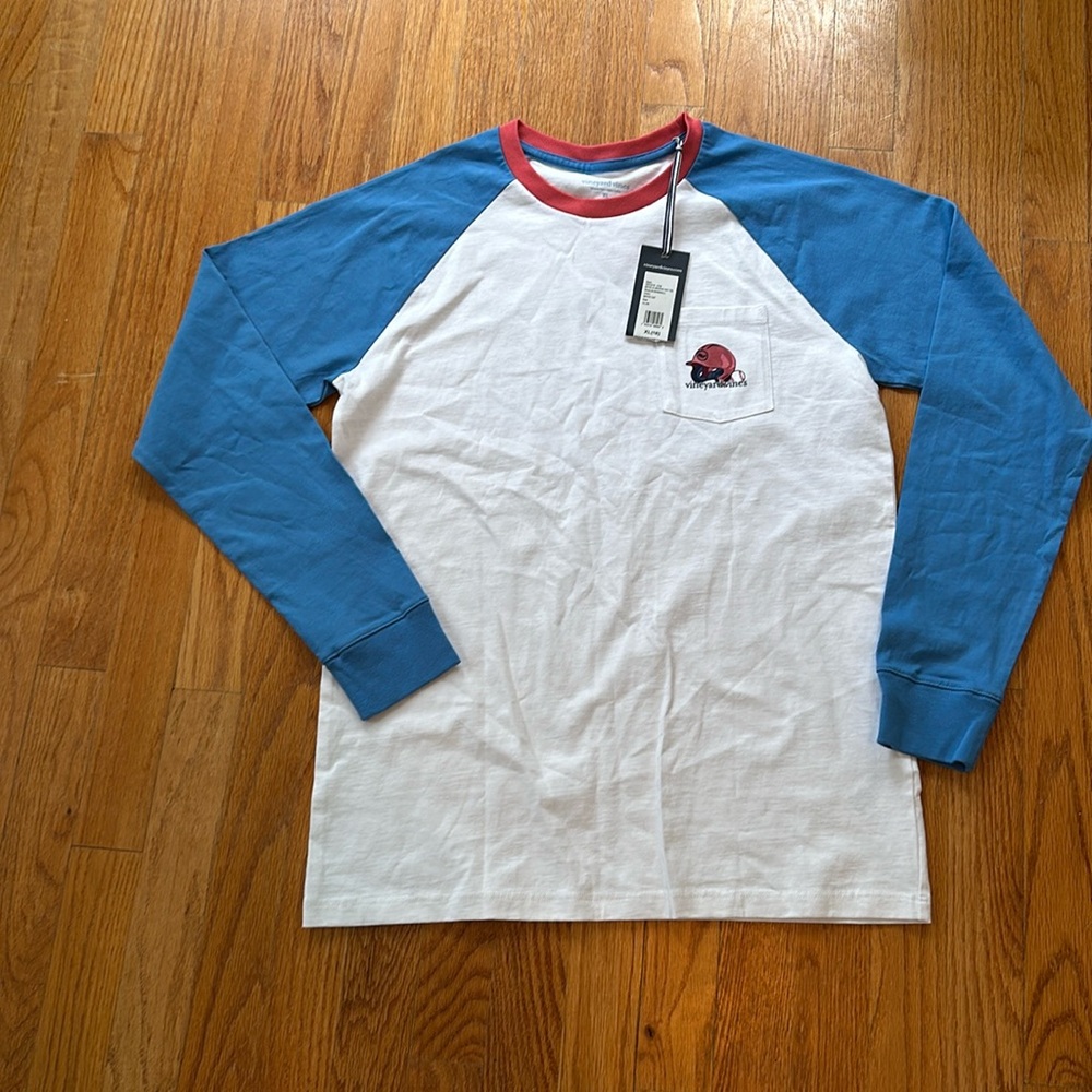 Vineyard Vines baseball white long sleeve t-shirt.